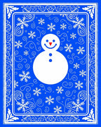Winter Blue Snowman Snowflake Border Rug