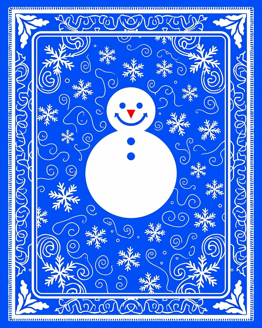 Winter Blue Snowman Snowflake Border Rug
