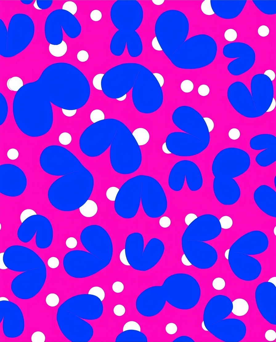 Bold Blue Organic Shapes On Pink Rug