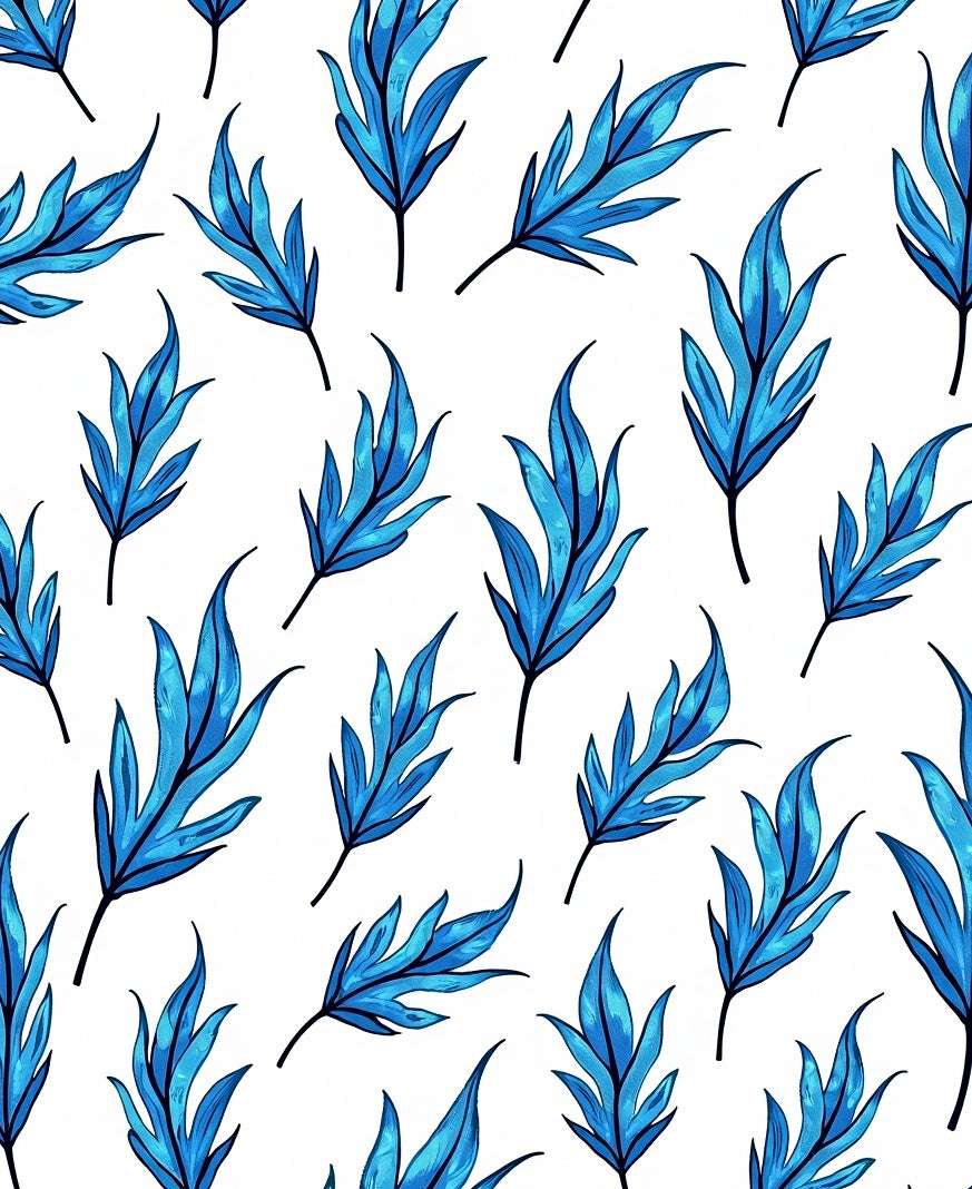 Cool Blue Leaf Pattern Rug
