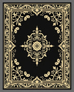 Ornate Floral Medallion Black Gold Rug