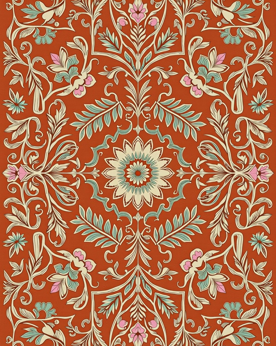 Ornate Floral Medallion Pattern Rug