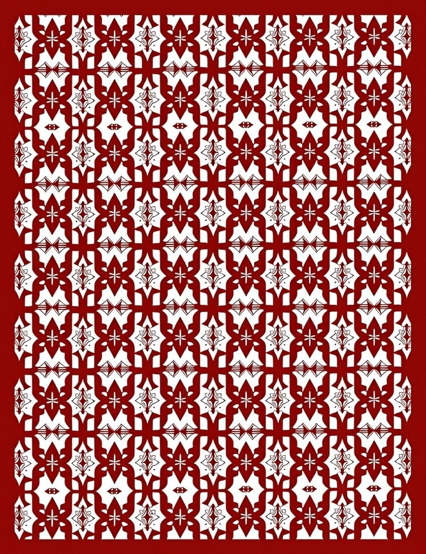 Ornate Red White Patterned Textile Rug