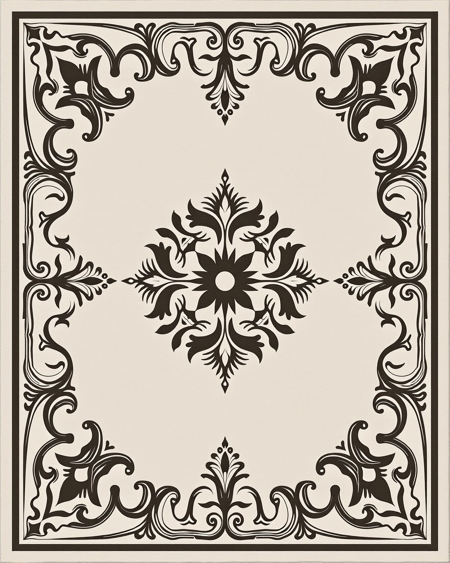 Ornate Scrollwork Floral Centerpiece Rug