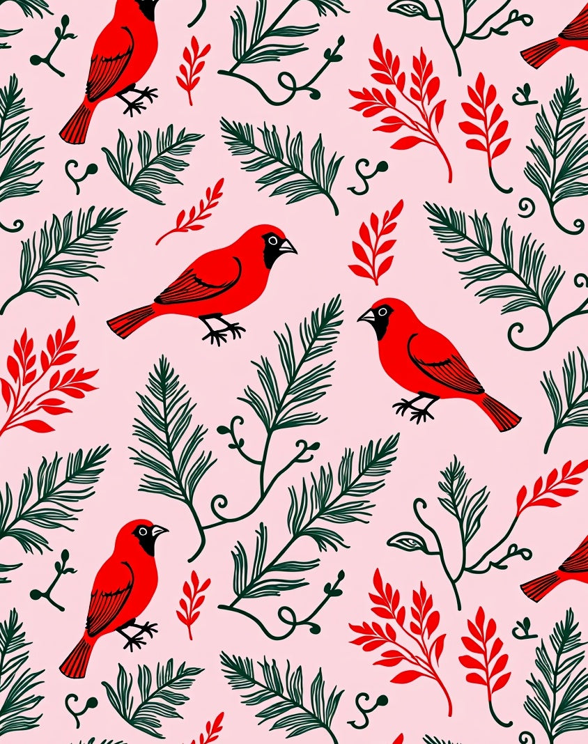 Red Cardinal With Green Foliage Pattern Rug
