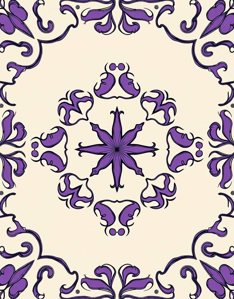 Regal Purple Floral Symmetry Design Rug