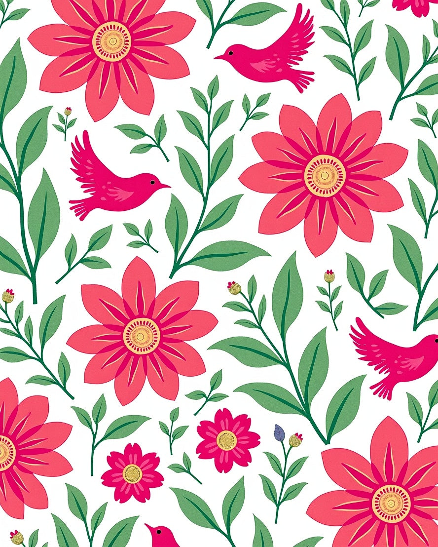 Whimsical Birds and Bold Floral Pattern Rug