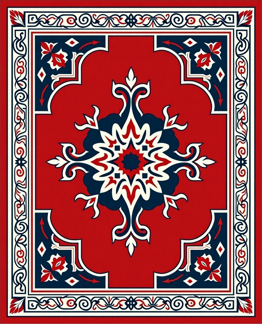 Red Floral Medallion Ornamental Design Rug