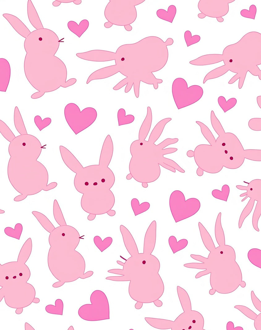 Cute Pink Bunny and Heart Pattern Rug