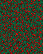 Red Floral Pattern On Green Background Rug