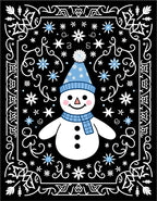 Winter Blue Snowman Black Snowflake Rug