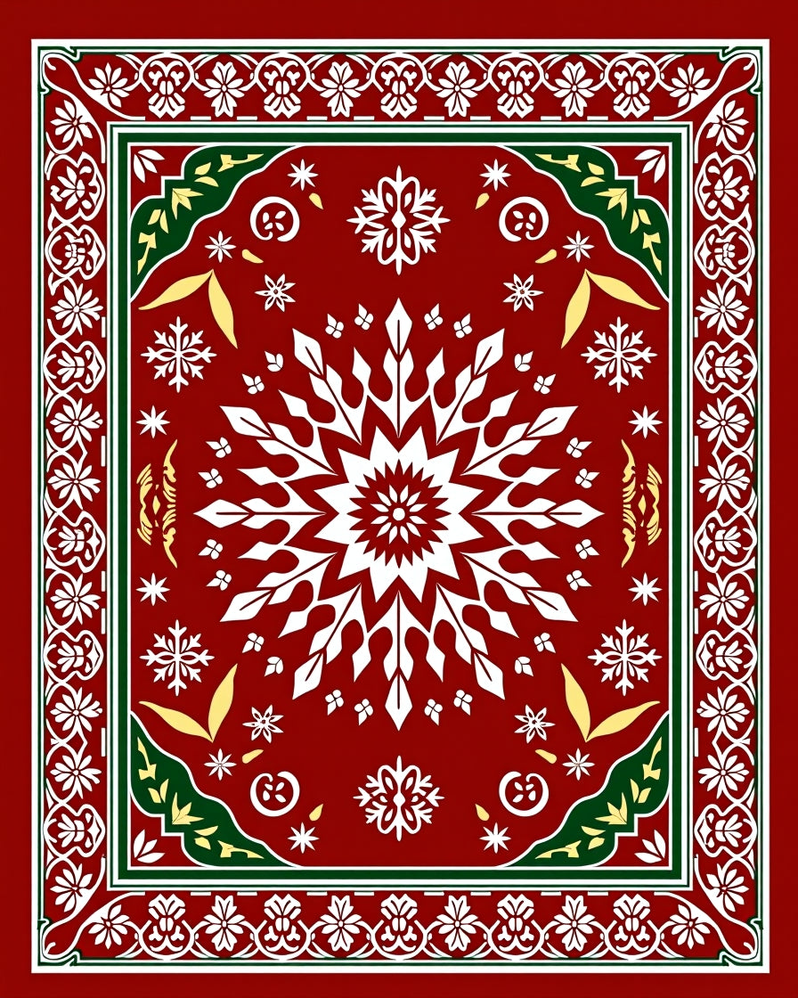 Intricate Red White Floral Medallion Style Rug