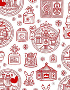 Red Whimsical Village Houses Snowflakes Rug