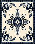 Dark Blue Floral And Leaf Pattern Rug