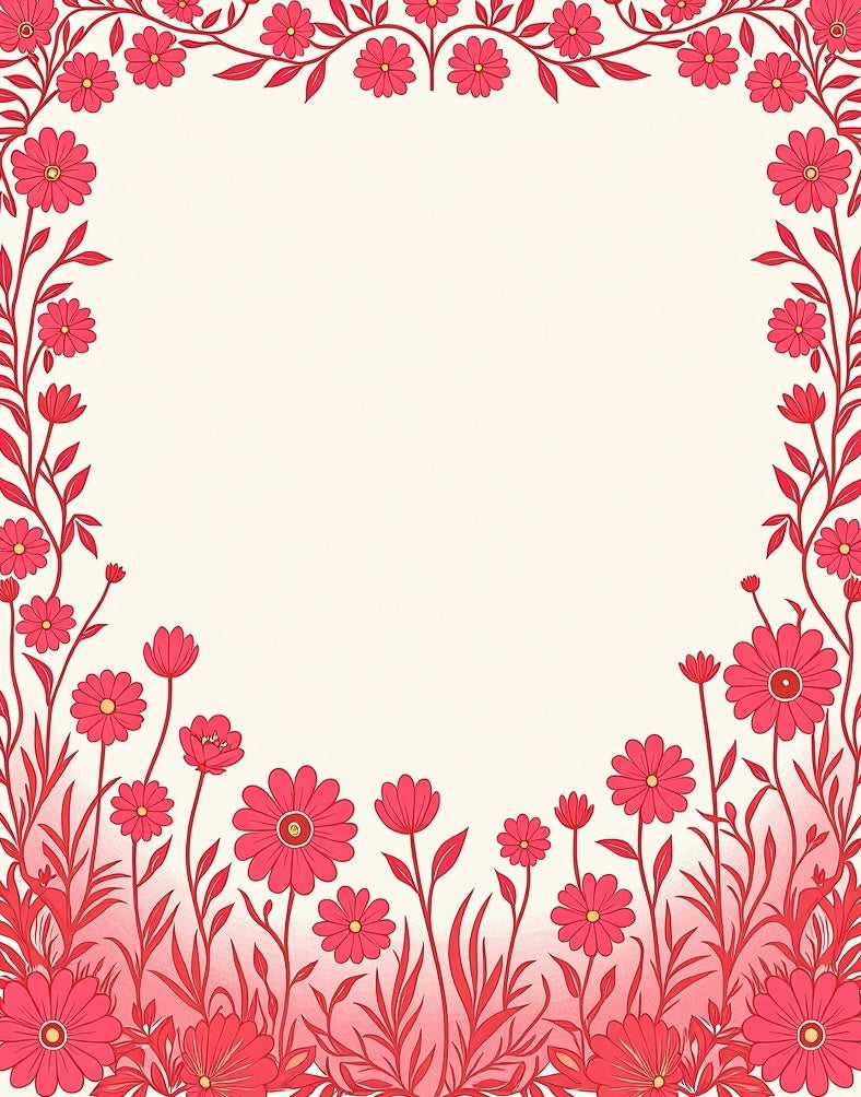 Vibrant Raspberry Floral Border Design Rug