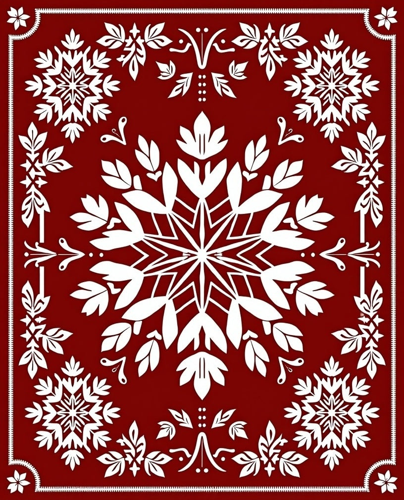 Red Floral Snowflake Mandala Design Rug