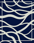 Navy Cream Abstract Flow Rug