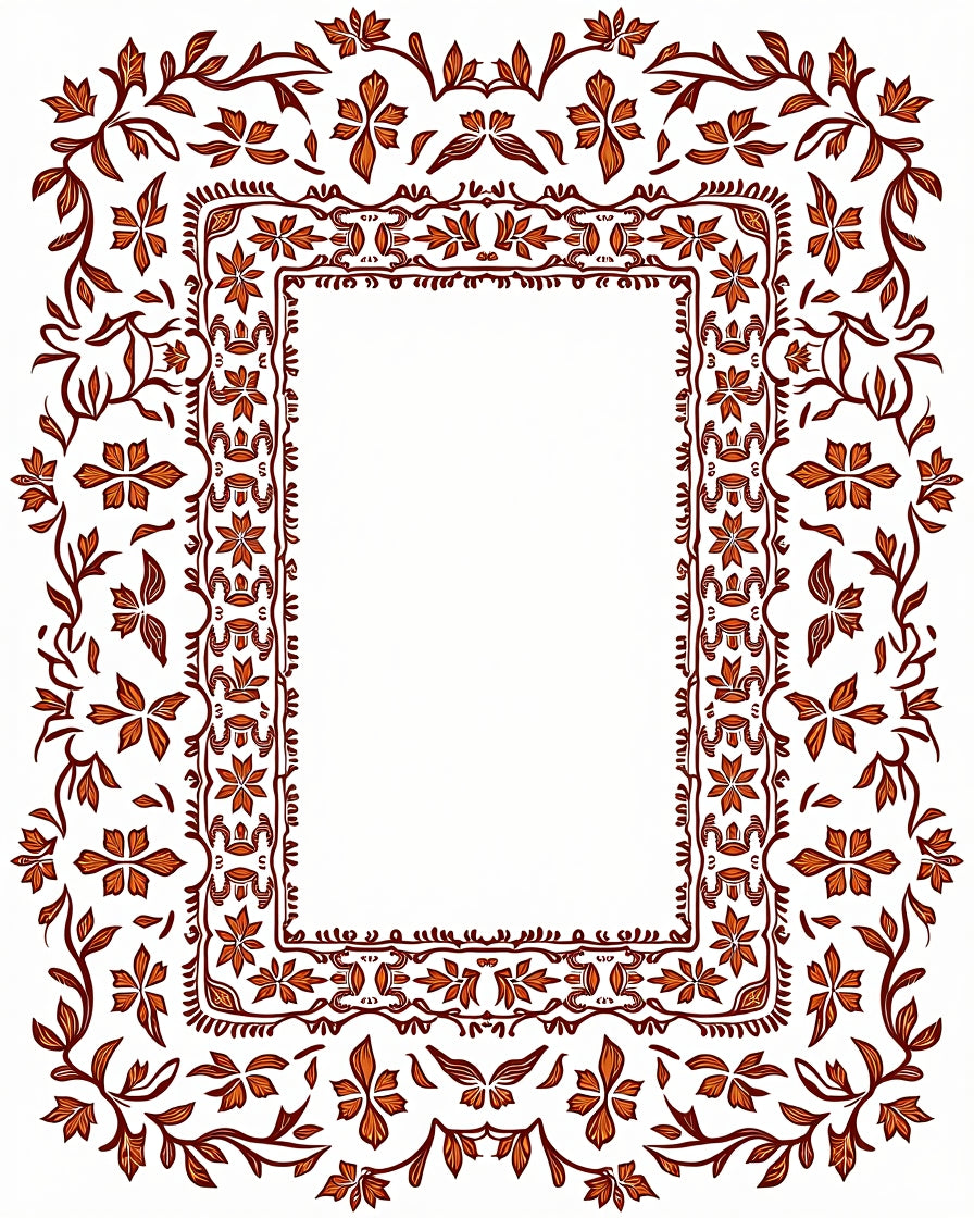 Ornate Floral Vines Border Rug