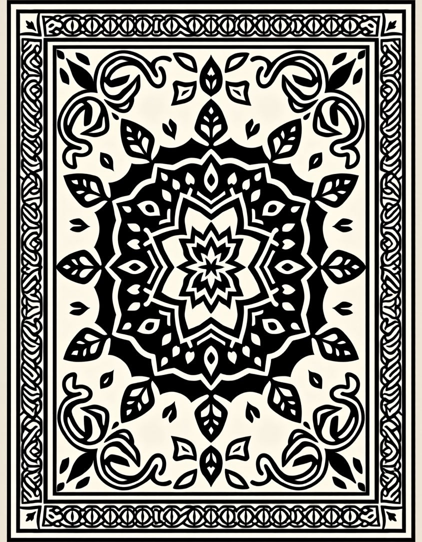 Monochromatic Mandala Floral Pattern Rug