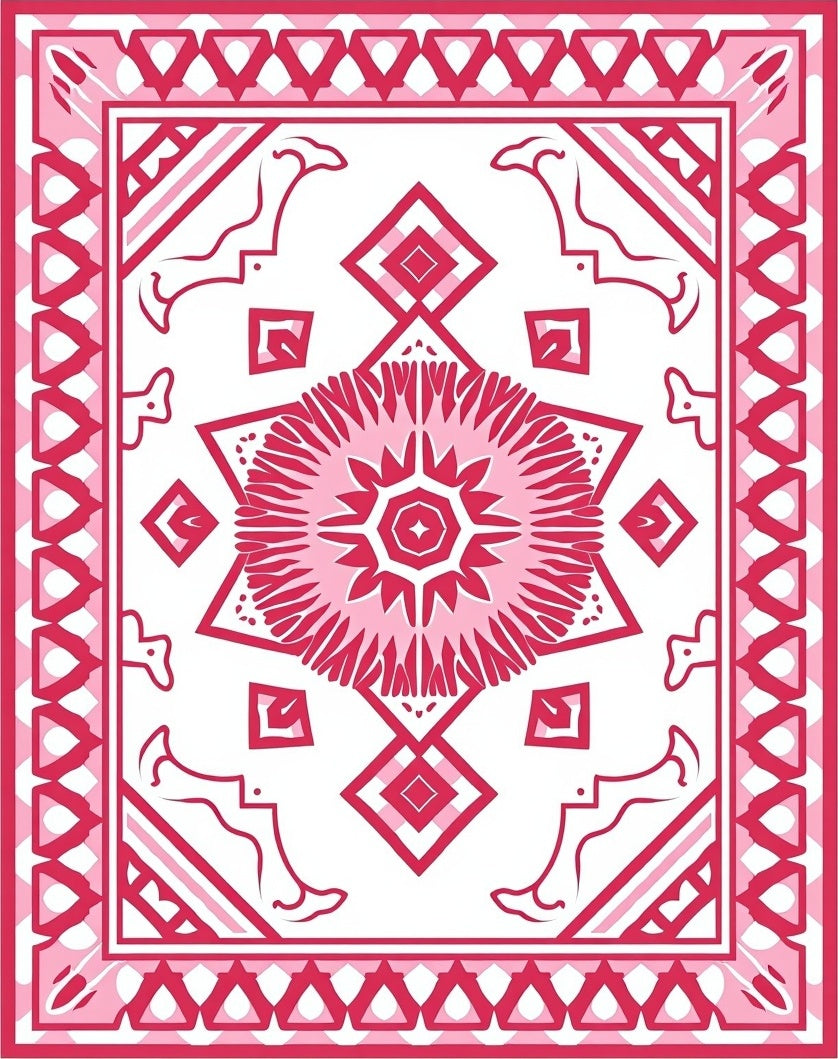 Bold Pink Geometric Floral Design Rug