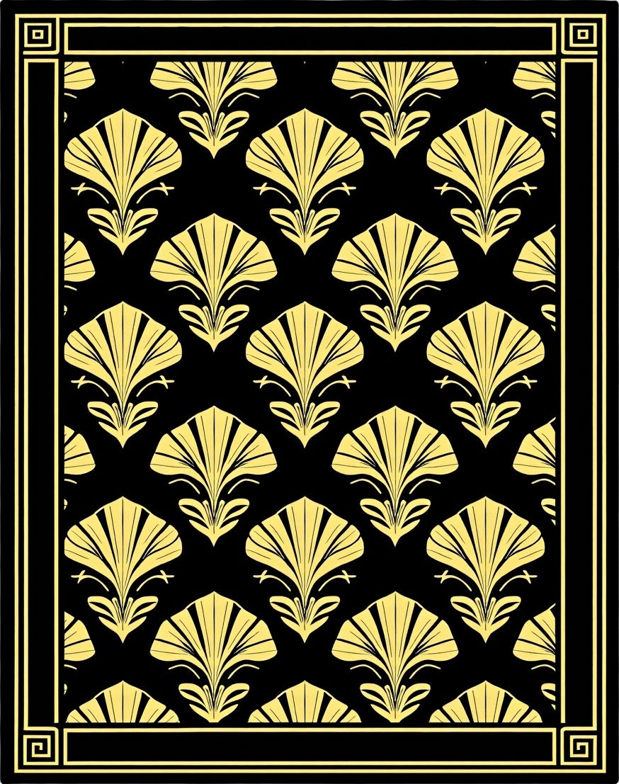 Golden Fan Motif Pattern Rug