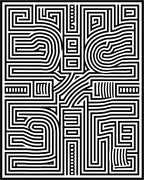 Bold Black White Geometric Maze Rug