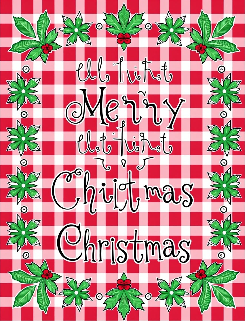 Red Gingham Festive Foliage Pattern Rug