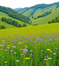 Vibrant Floral Meadow With Rolling Hills Rug