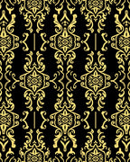 Black Gold Ornate Damask Pattern Rug