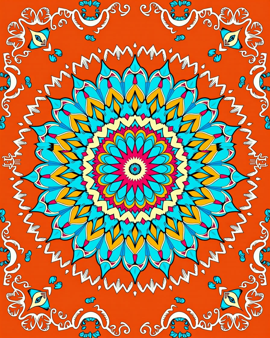 Vibrant Floral Mandala Pattern Rug