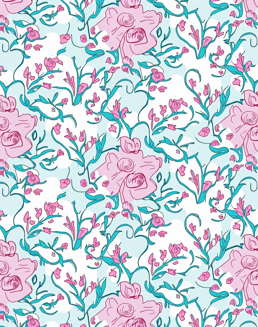 Whimsical Pink Floral Vines Design Rug