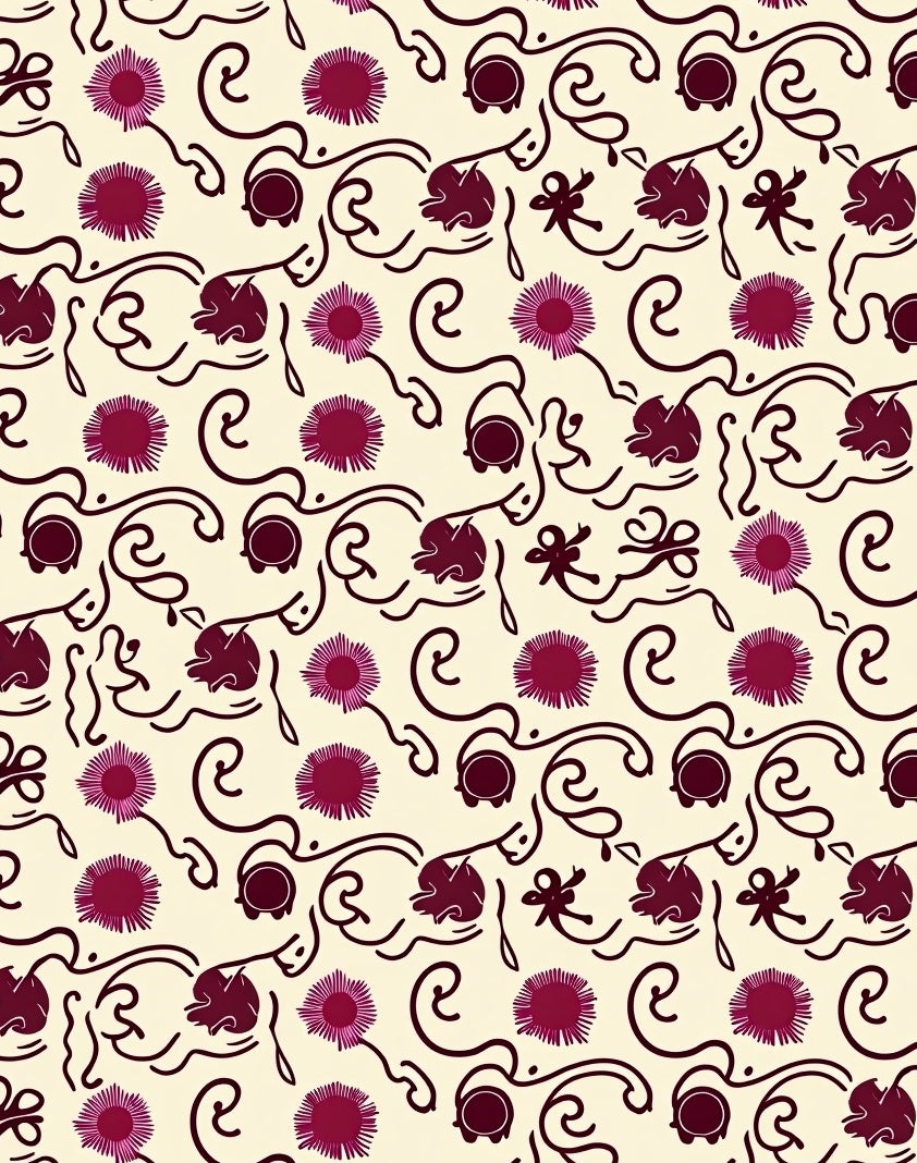 Dark Red Floral Swirl Pattern Rug