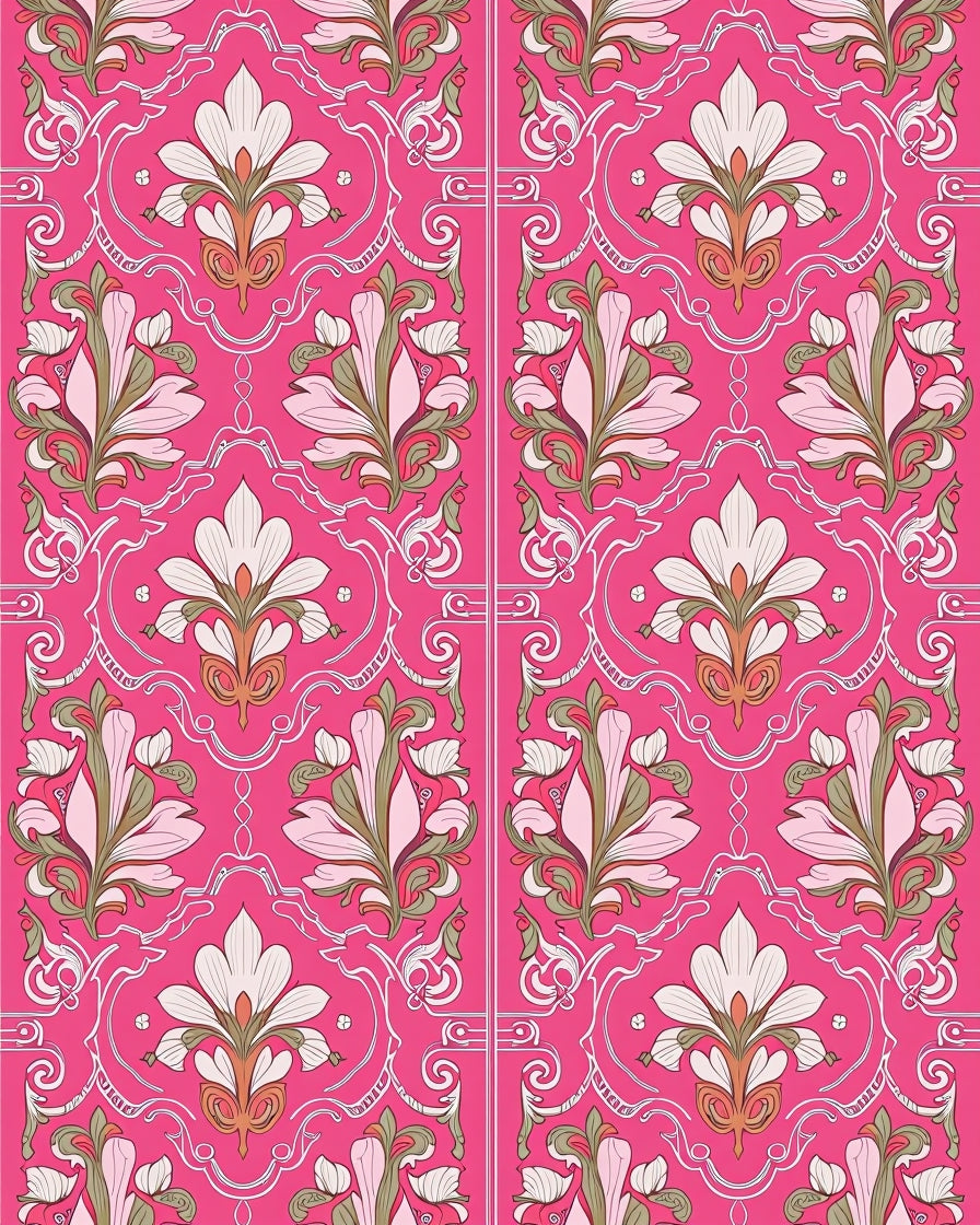 Fuchsia Floral Botanical Art Nouveau Rug