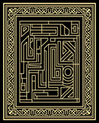 Intricate Gold Linear Maze Pattern Rug