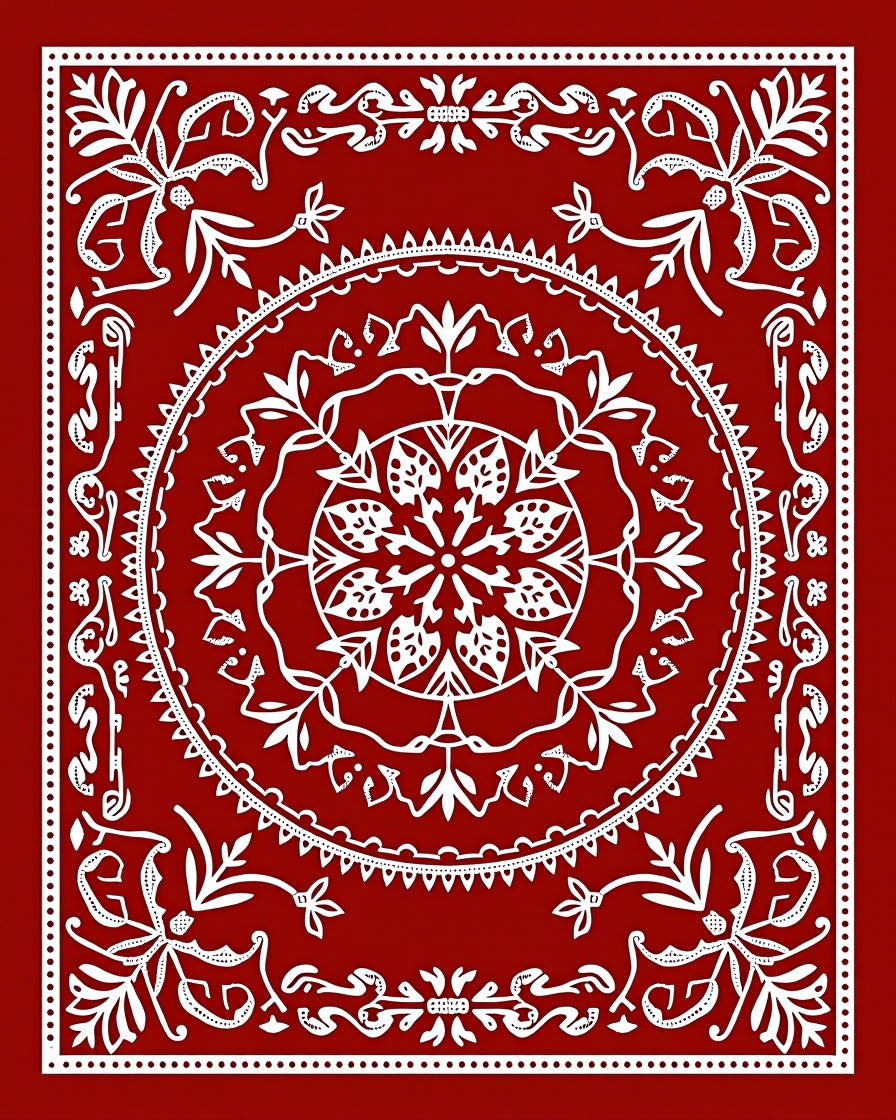 Intricate Red White Mandala Pattern Rug