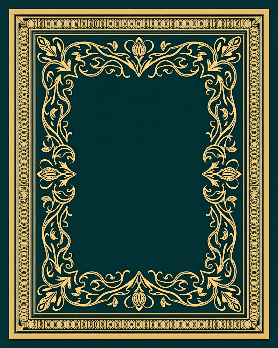 Elegant Gold Flourish Border Design Rug
