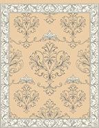 Elegant Beige Damask Scroll Rug