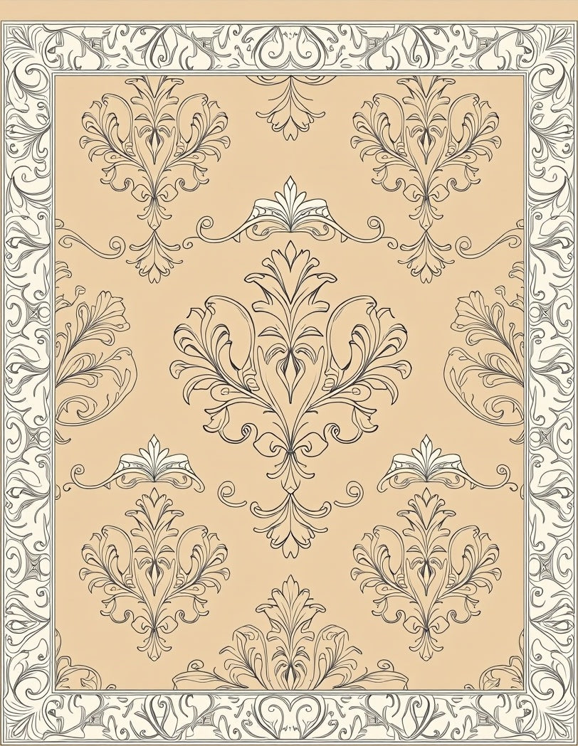 Elegant Beige Damask Scroll Rug