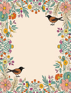 Whimsical Floral Birds Design Frame Rug