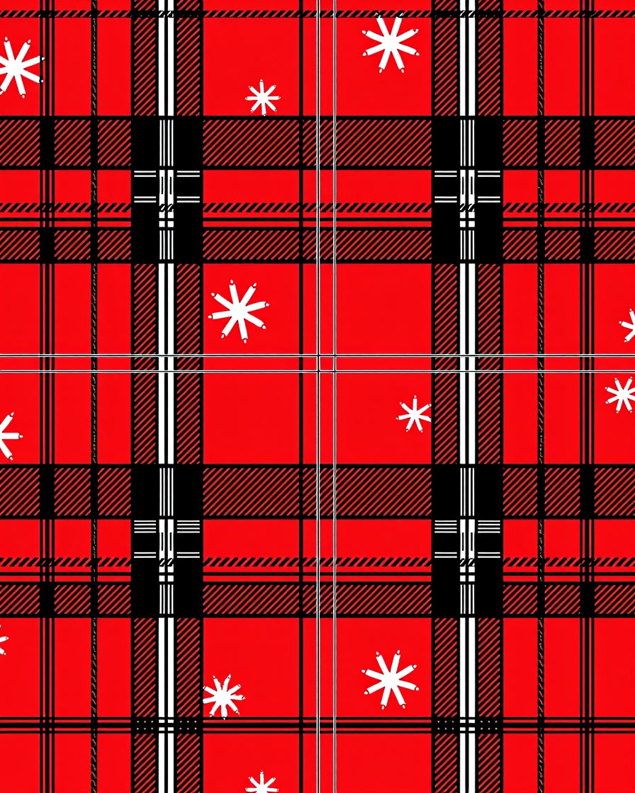 Red Black White Plaid Snowflake Pattern Rug