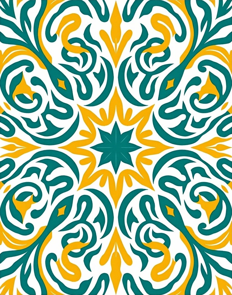 Bold Teal Gold Swirl Pattern Rug