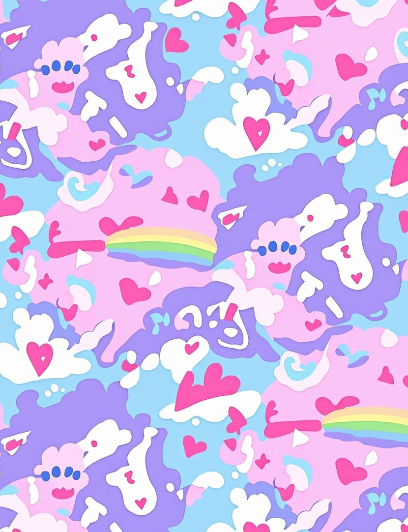 Sweet Pastel Rainbow Hearts Pattern Rug