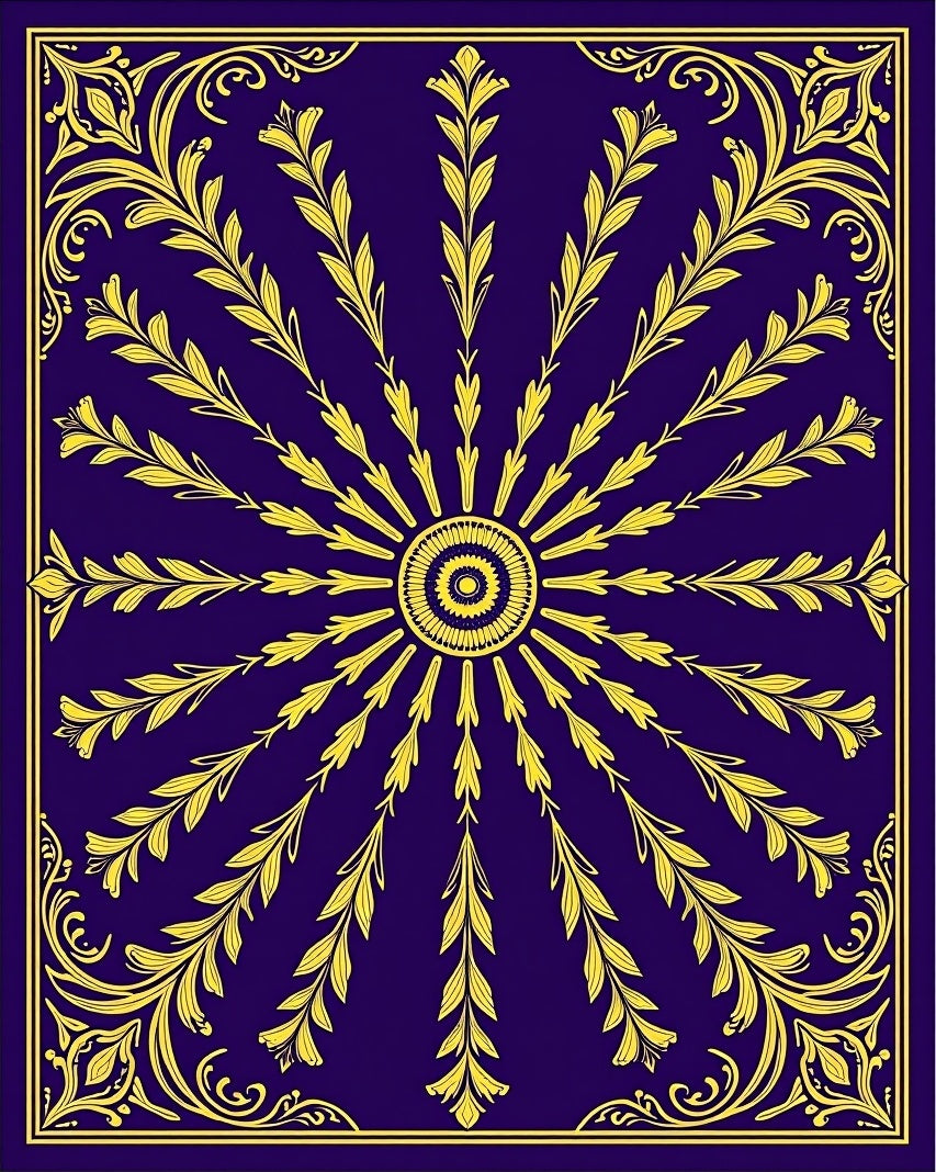 Golden Sunburst Floral Emblem Rug