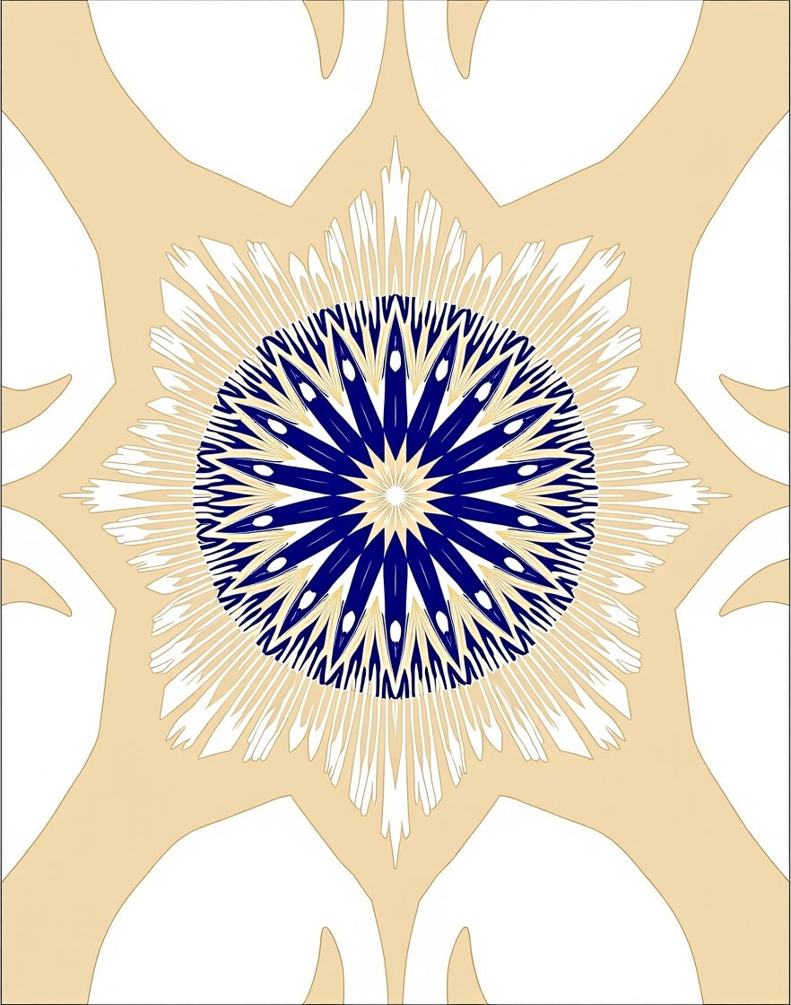 Bold Blue Sunburst Radial Design Rug