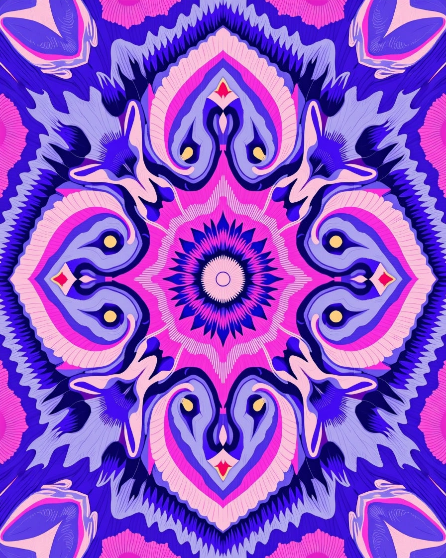 Vibrant Psychedelic Mandala Style Rug