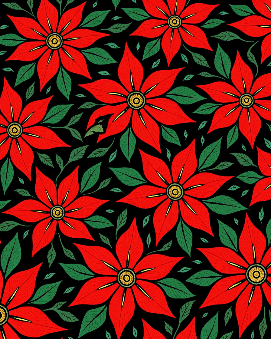 Vibrant Red Flower Leaf Pattern Rug