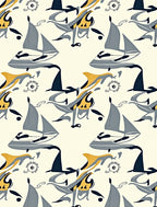 Retro Nautical Sailboat Dolphin Pattern Rug