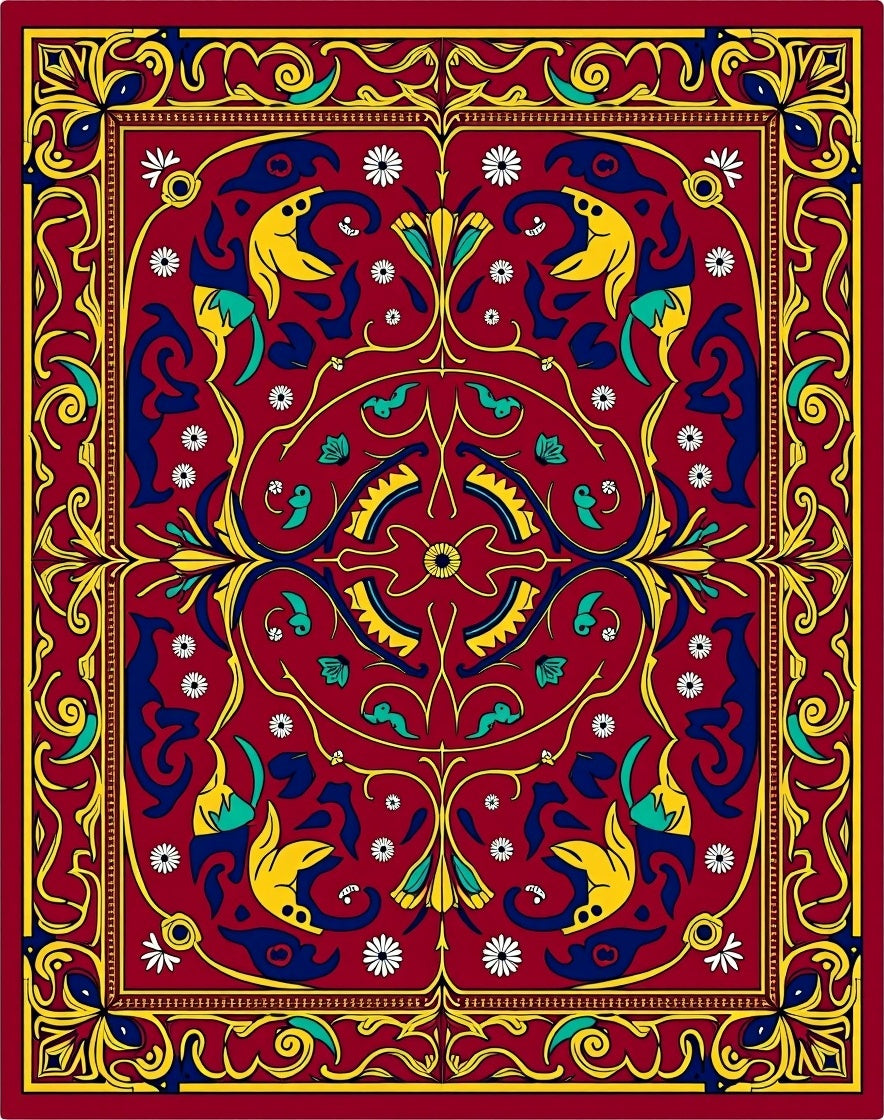 Regal Red and Yellow Floral Design Rug