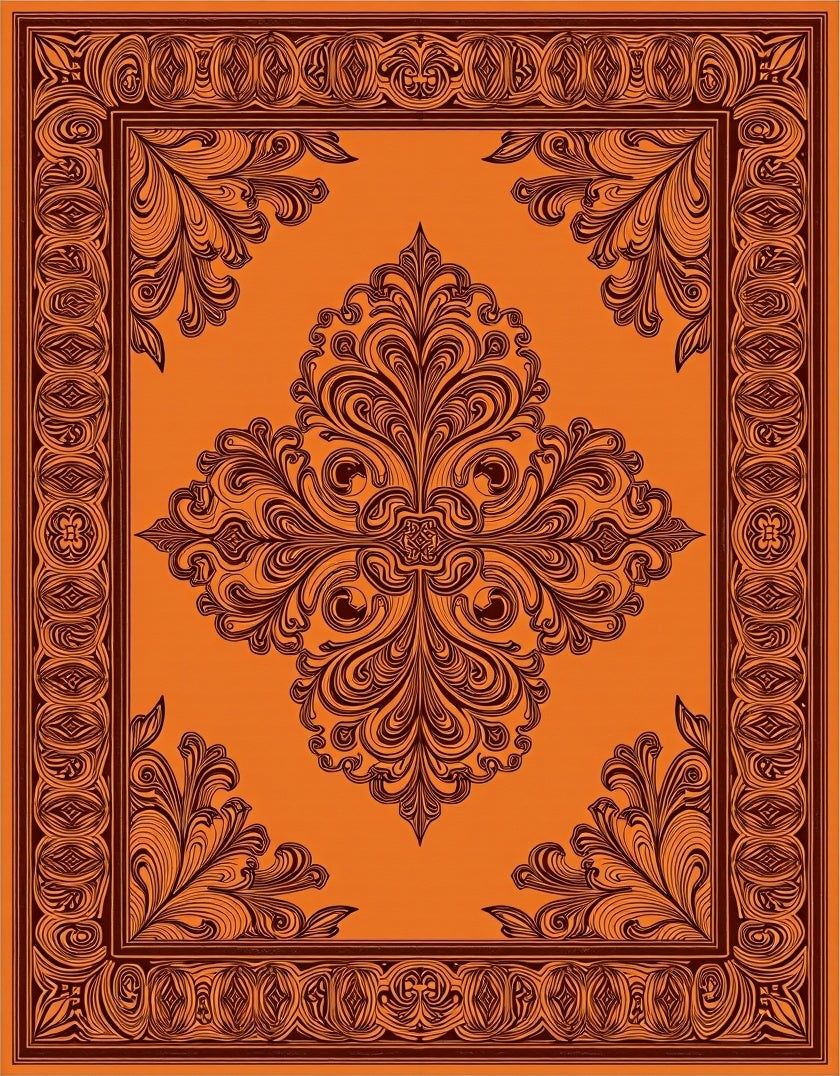 Warm Orange Ornamental Scrollwork Rug