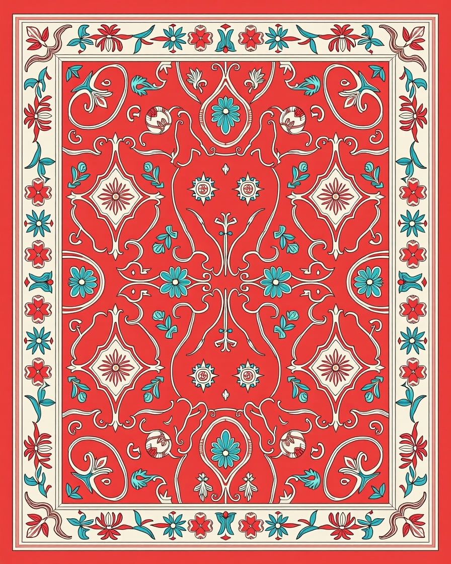 Red Floral Medallion Intricate Pattern Rug
